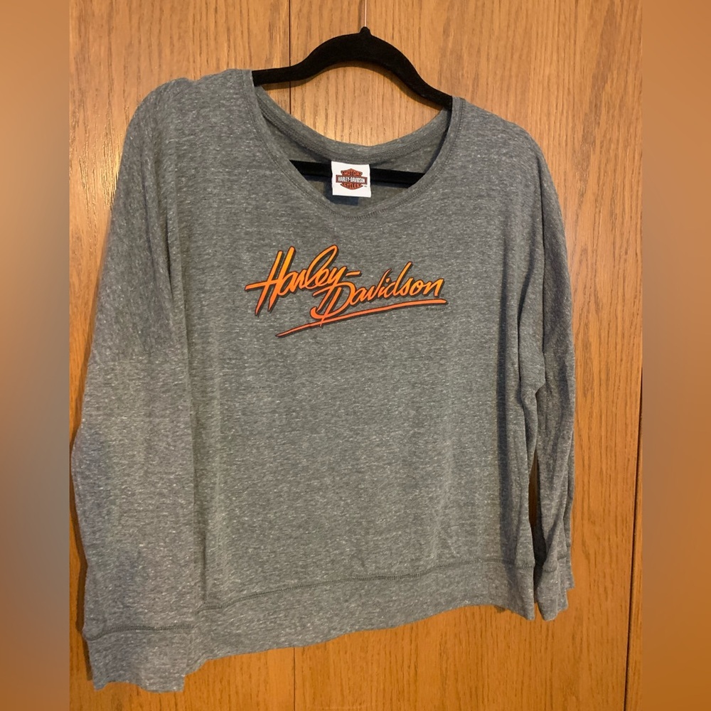 Women’s Harley Davidson Long sleeve Top Shirt Grey Crop Medium